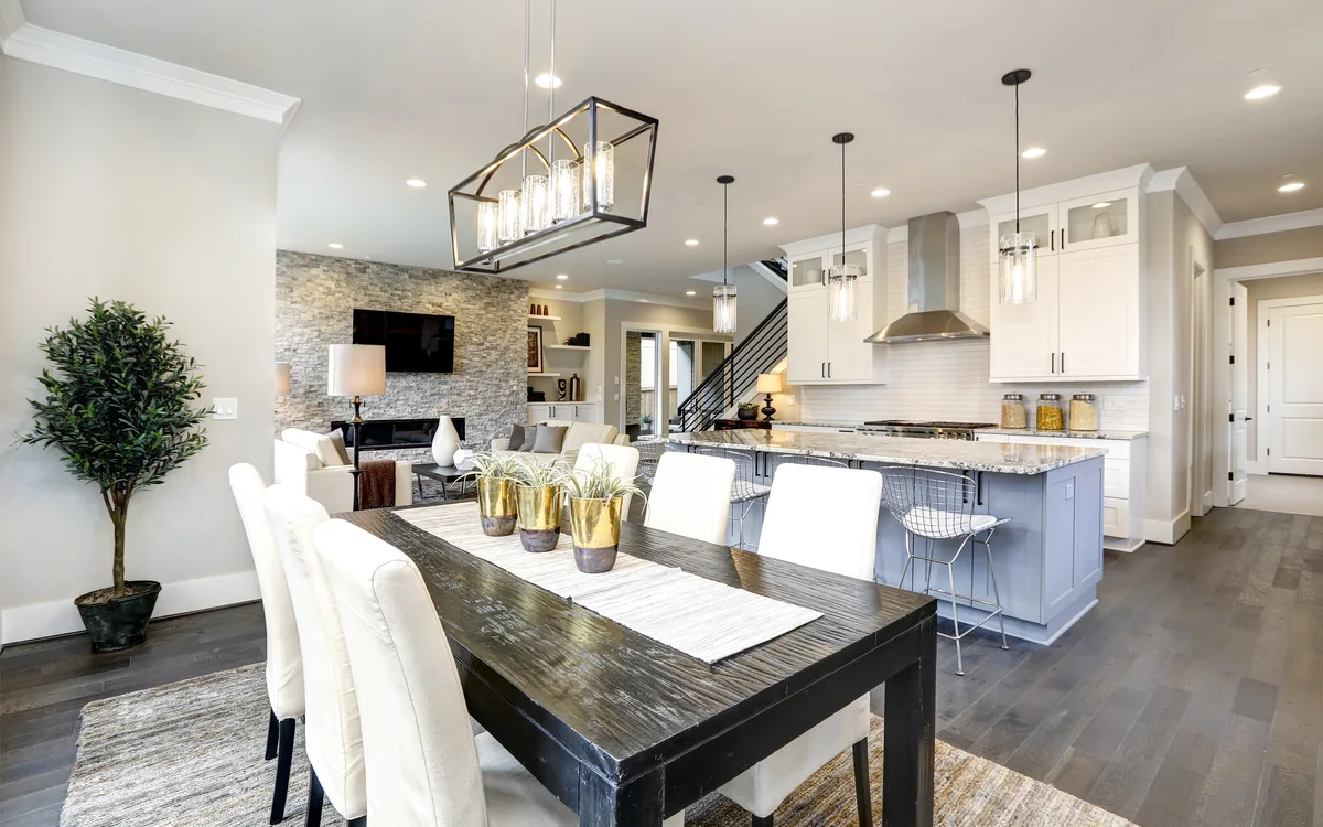 Open kitchen and dining area kept fresh and tidy