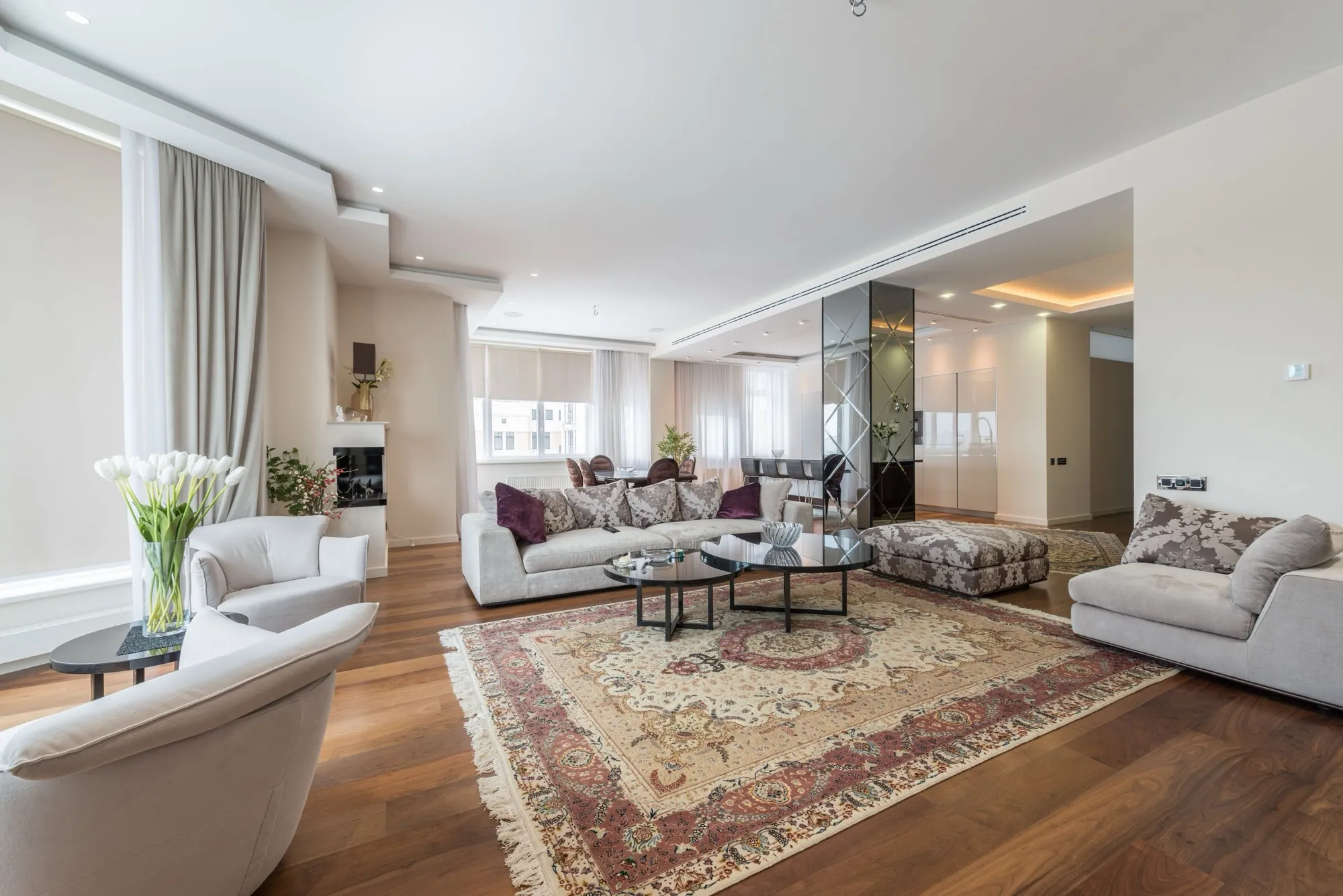 Bright, spotless living room in a Tampa Bay home